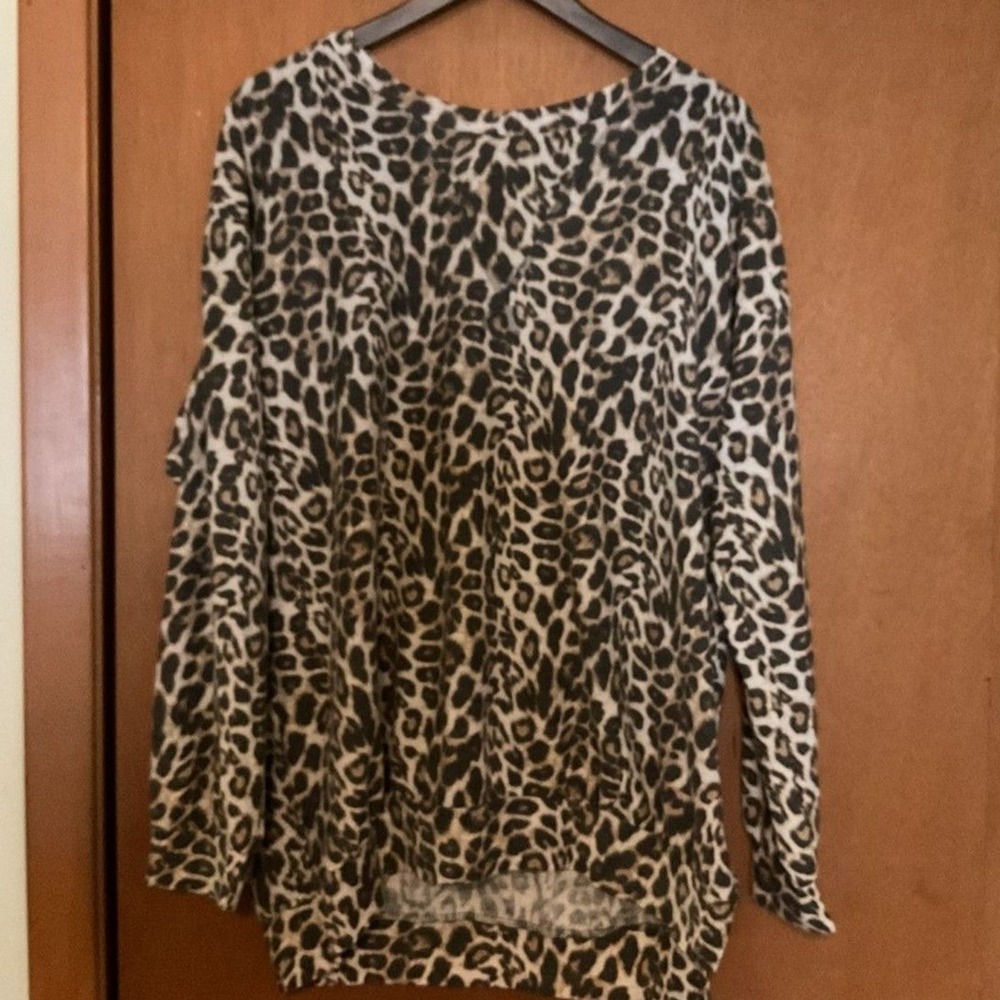 Jodifl Womens Leopard Print Pullover Sweatshirt Brown Black Crew Neck Relaxed L